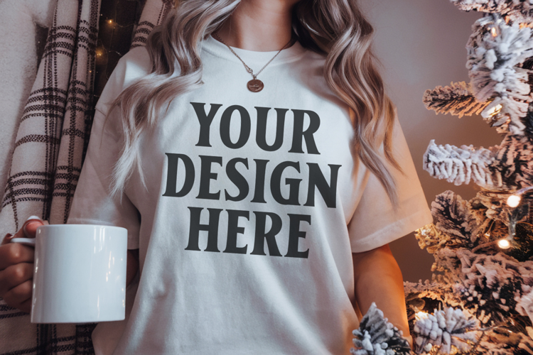 White Comfort Colors 1717 Christmas Shirt Mockup, Cozy