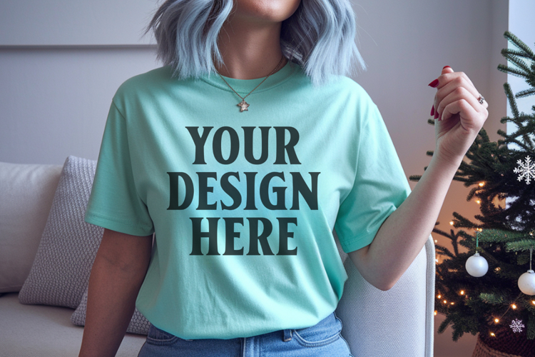 Comfort Colors 1717 Bay Christmas T-Shirt Mockup, Boho