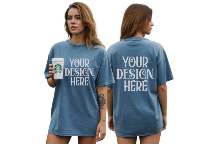 Denim Comfort Colors 1717 Front & back T shirt Mockup