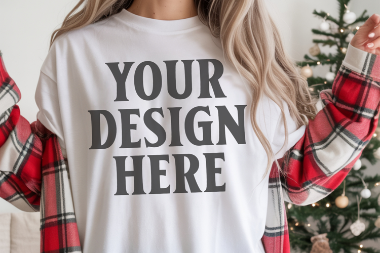 Christmas Comfort Colors 1717 White T-Shirt Mockup Real