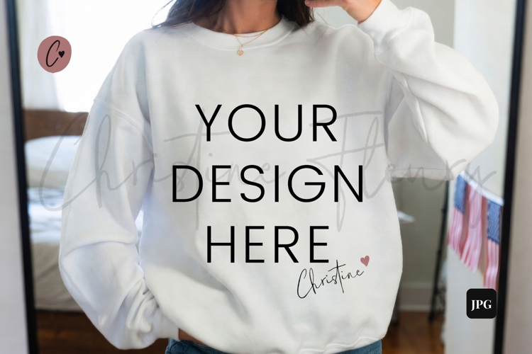 4th Of July White Sweatshirt Model Mockup