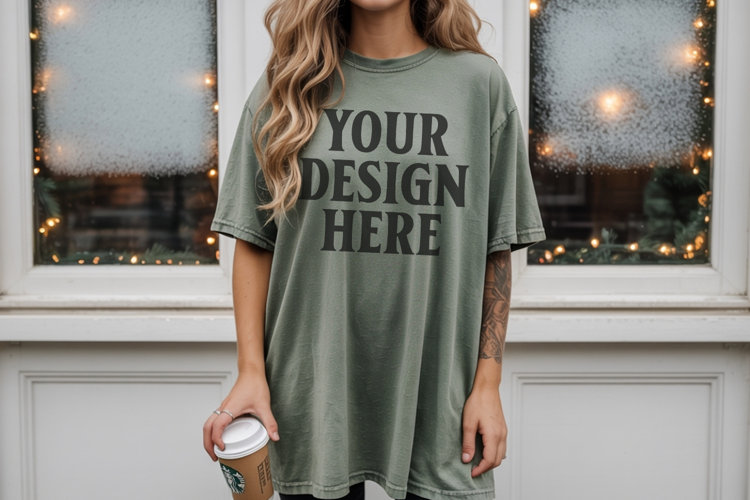 Christmas Comfort Colors 1717 Moss TShirt Mockup, CC 1717