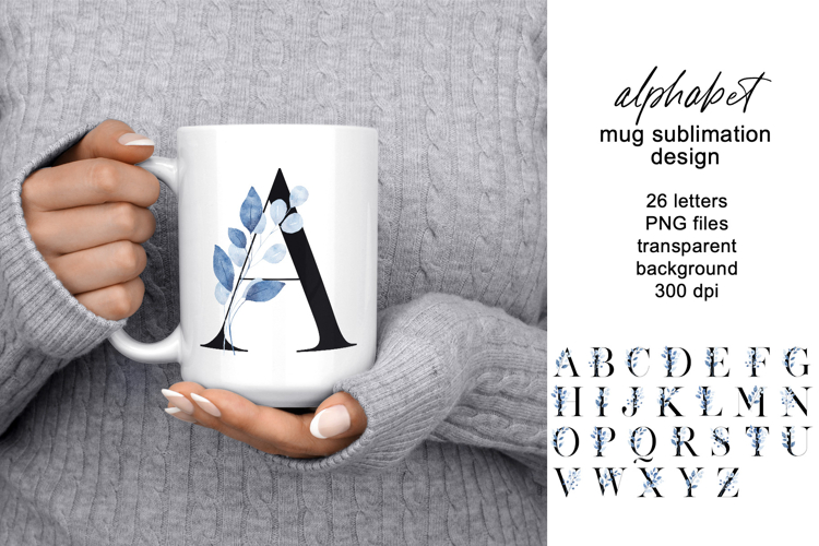 Mug sublimation design with letters, monograms, PNG file.