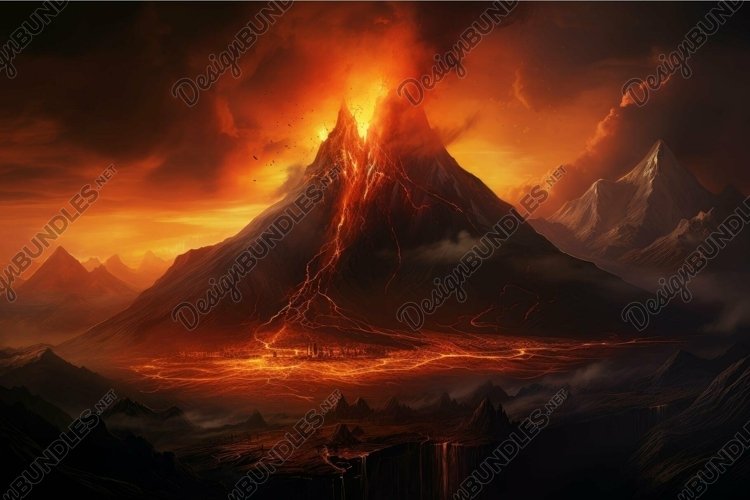 Fiery volcano eruption at dusk example image 1