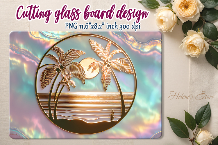 Summer beach palm kitchen glass cutting board sublimation