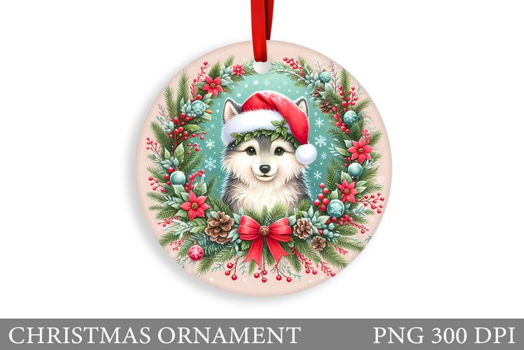 Cute Wolf Christmas Ornament. Christmas Ornament Sublimation
