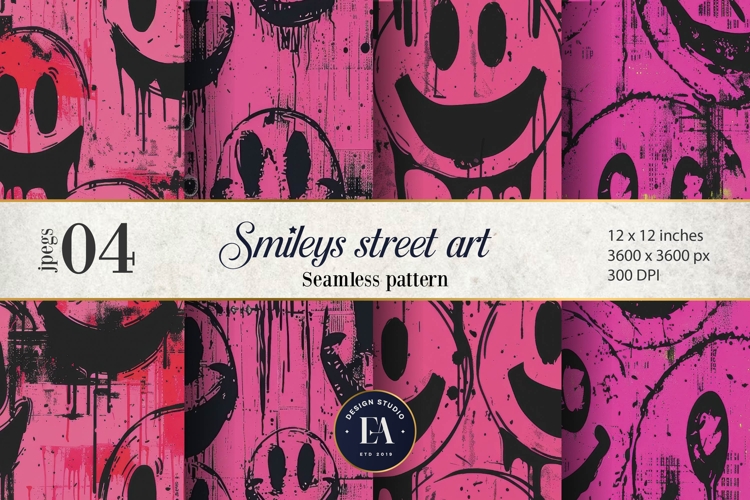Neon Pink Smiley Face Digital Paper |Street graffiti Pattern