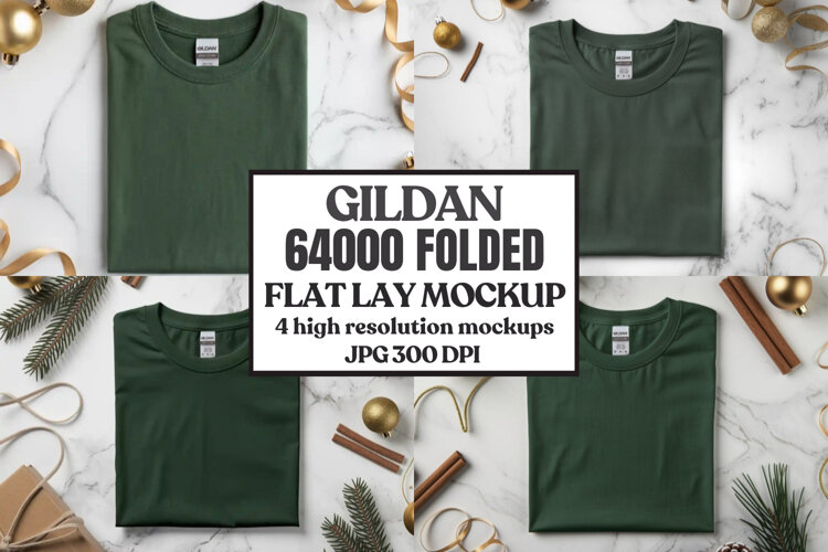Gildan 64000 Folded Christmas Flat Lay T-shirt example image 1