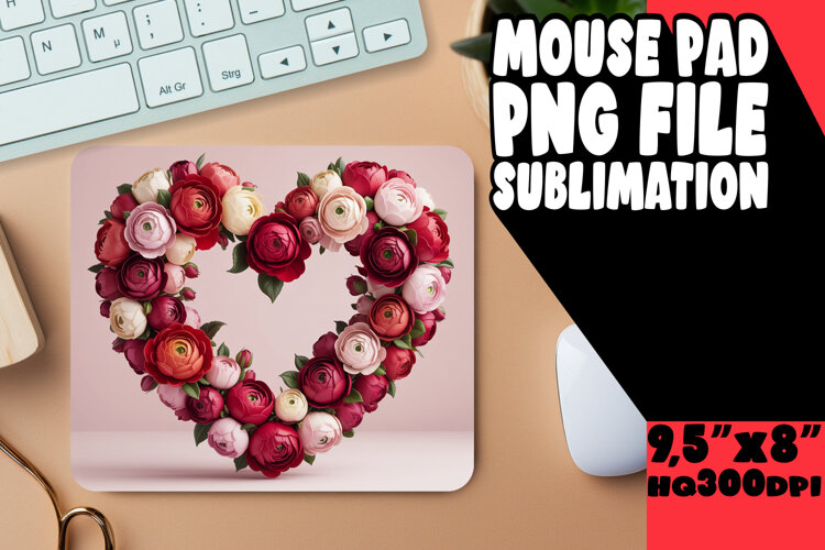 WHIMSICAL mouse PAD PNG Design, Flowers Heart example image 1
