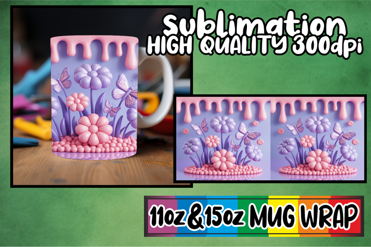 Radiant whispers 11oz 15oz sublimation wrap, 3D Flowers