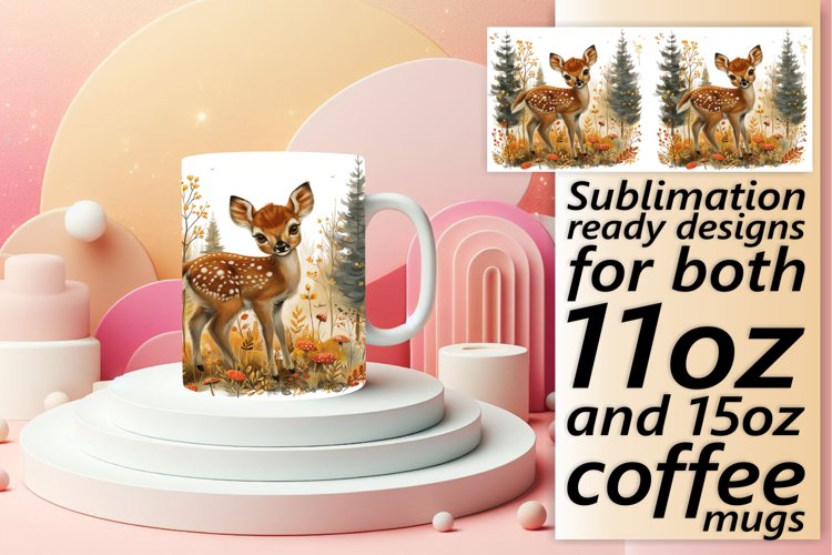 Watercolor Deer Mug Wrap Sublimation Pattern example image 1