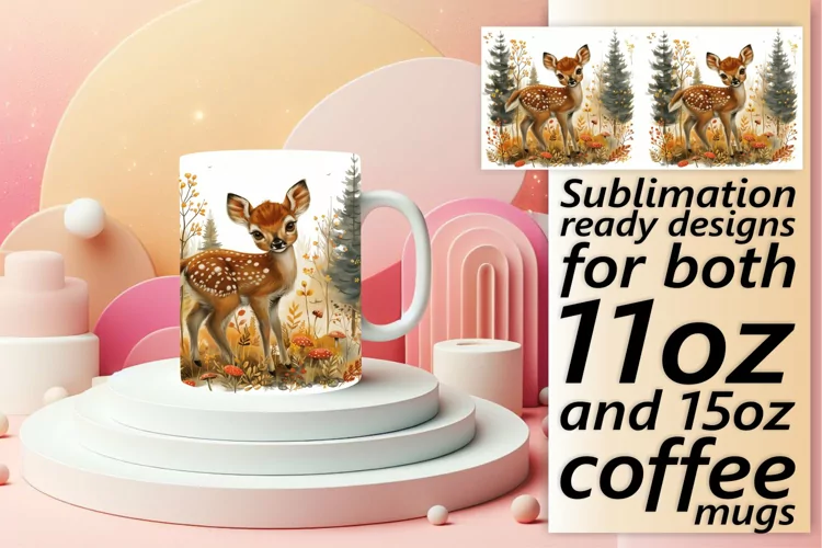 Watercolor Deer Mug Wrap Sublimation Pattern
