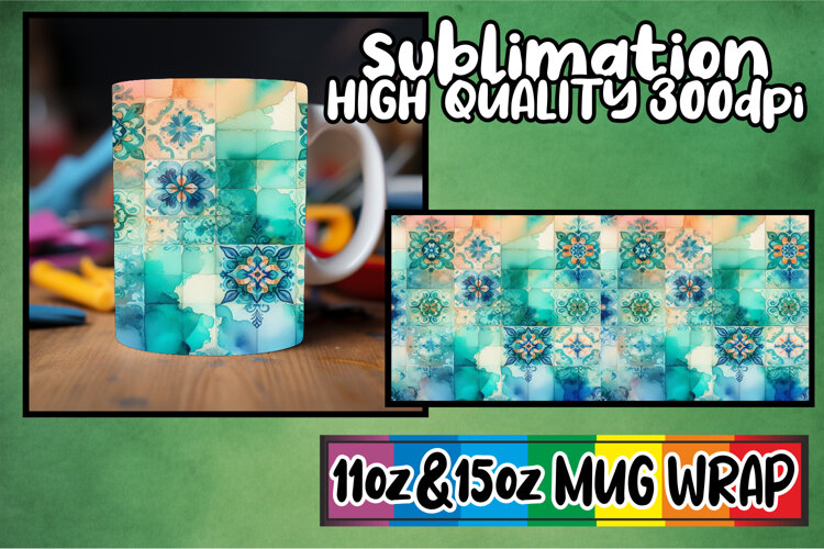 Cozy mornings 11oz 15oz sublimation wrap, Watercolor Pattern example image 1