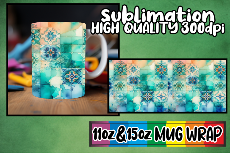 Cozy mornings 11oz 15oz sublimation wrap, Watercolor Pattern