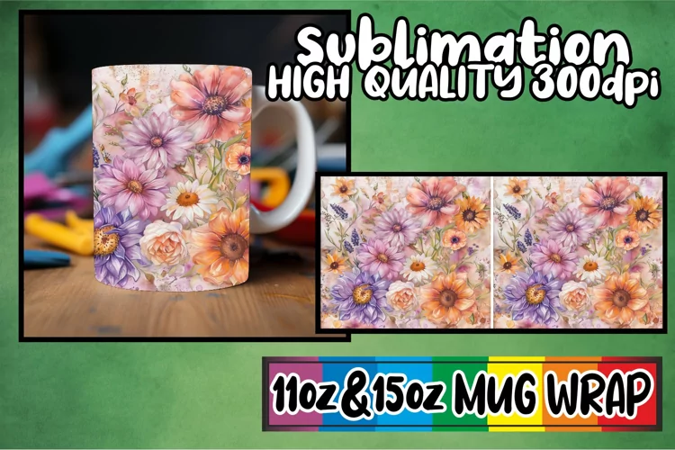 Colorful Spring Abstract Leaves Mug Wrap 11oz 15oz Sublimati