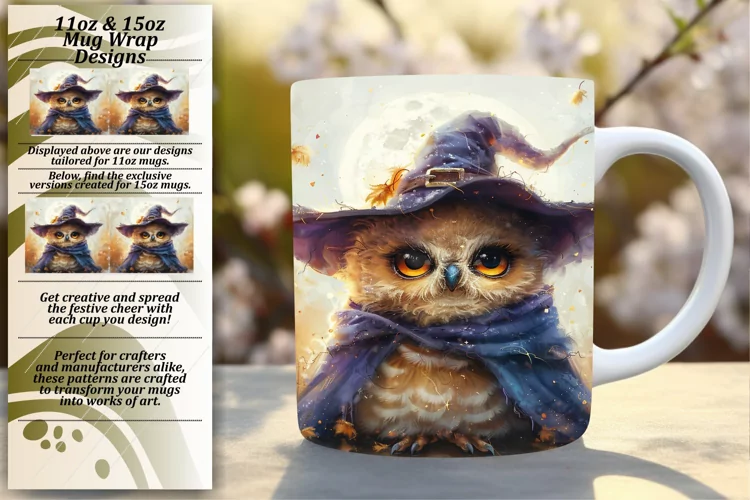 Watercolor Owl Mug Wrap Sublimation Spring Design 11oz