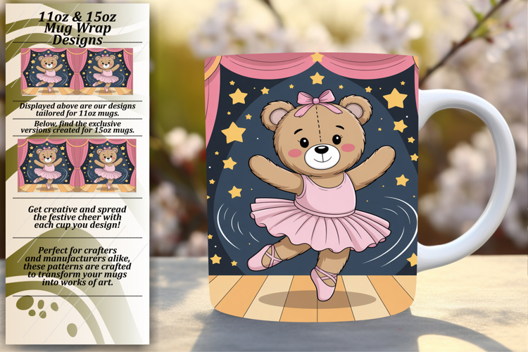 Chic 11oz Mug Wrap Png Template , Cute Bear