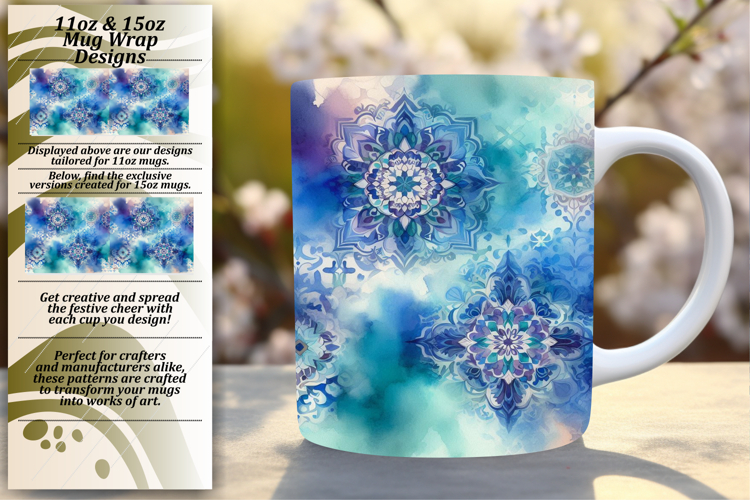 Artistic 11oz Mug Wrap Png Template , Watercolor Patter