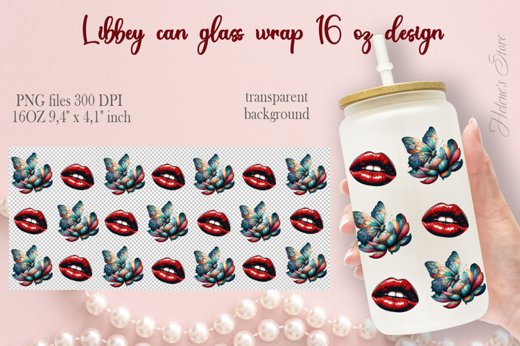 Valentines day pattern Libbey Can Glass Wrap 16oz design png