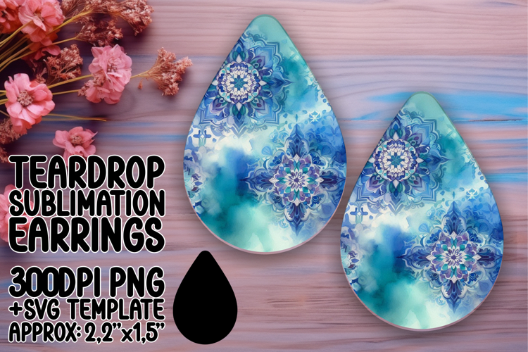 Bright Teardrop Earrings Sublimation Art , Watercolor Patter