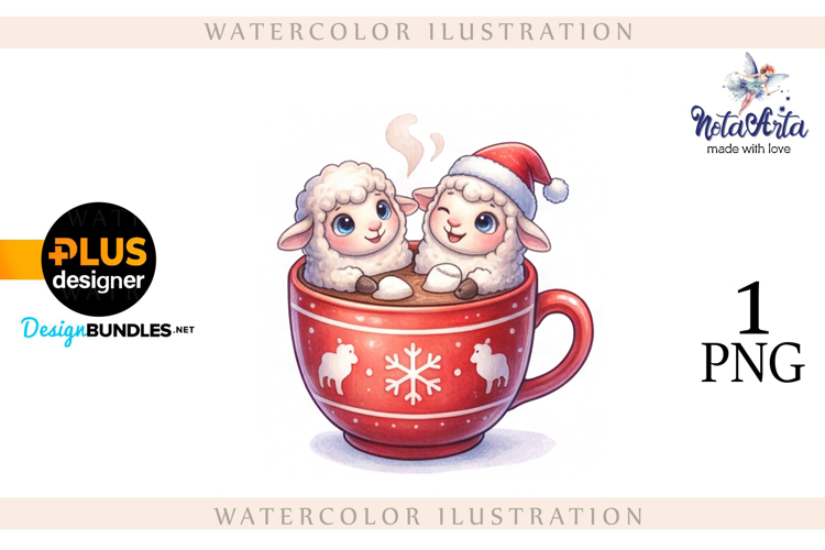 Christmas Sheep in Watercolor Style