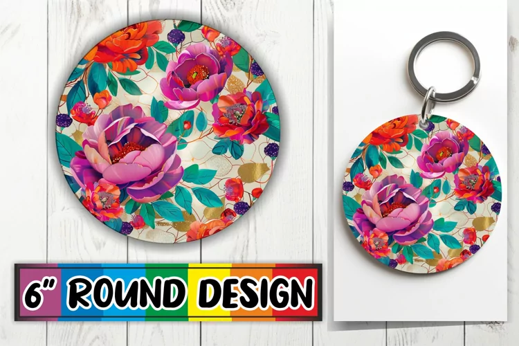 Sparkling 3D Blossom Round Design Summer Elegance Keychain