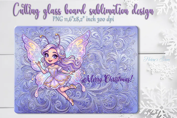Lilac Snowflake butterfly cutting board sublimation design