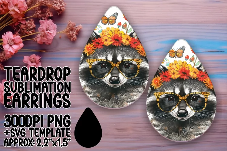 Raccoon & Floral Design Wrap for Teardrop Earrings