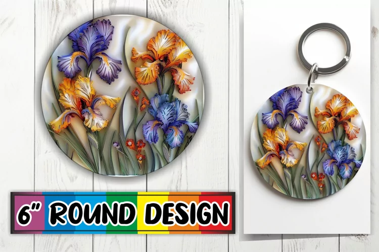 Vibrant 3D Flowers Keychain Circle Design Spring