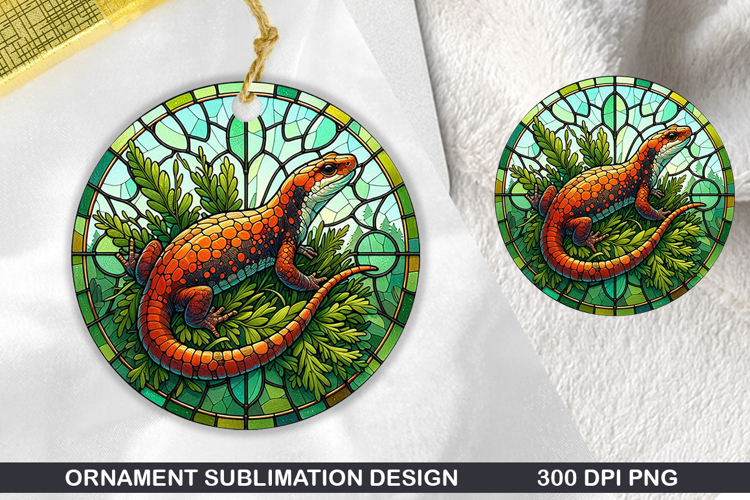 Chameleon Stained Glass Ornament PNG, Digital Download File