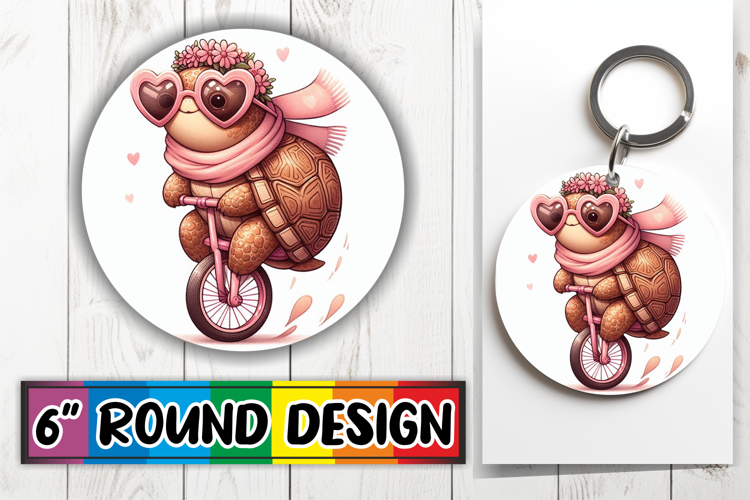 Bright Circle Keychain Design PNG, Turtle