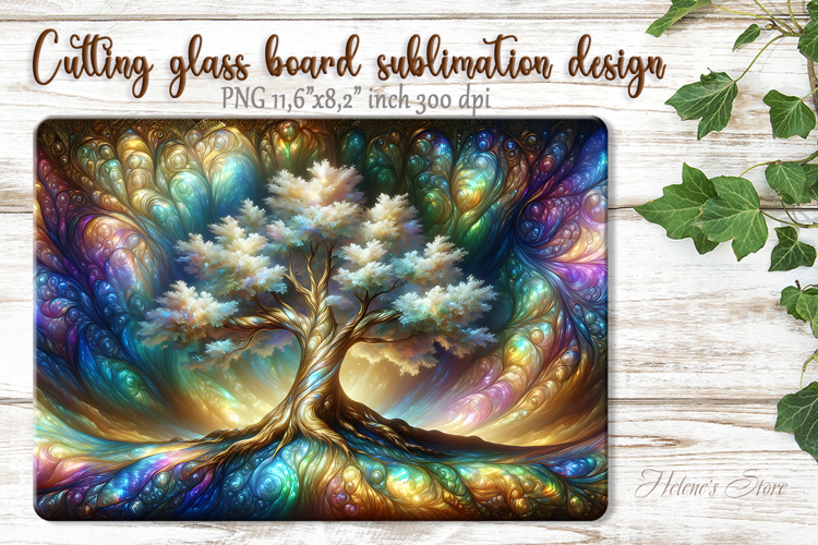Fantasy Rainbow Tree glass kitchen cutting board design