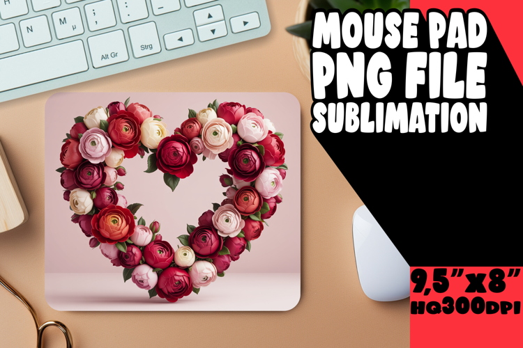 Whimsical Mouse Pad Design Sublimation, Flowers Heart