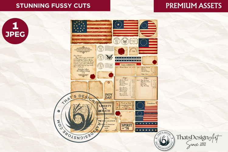 USA Vintage Patriotic fussy cut ephemera tag and stamps