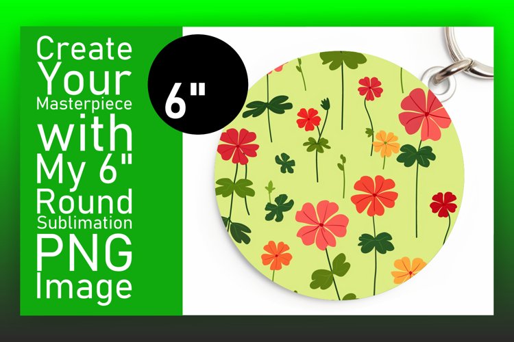 Sublimation Circle Design Keychain Spring Boho Blooms PNG