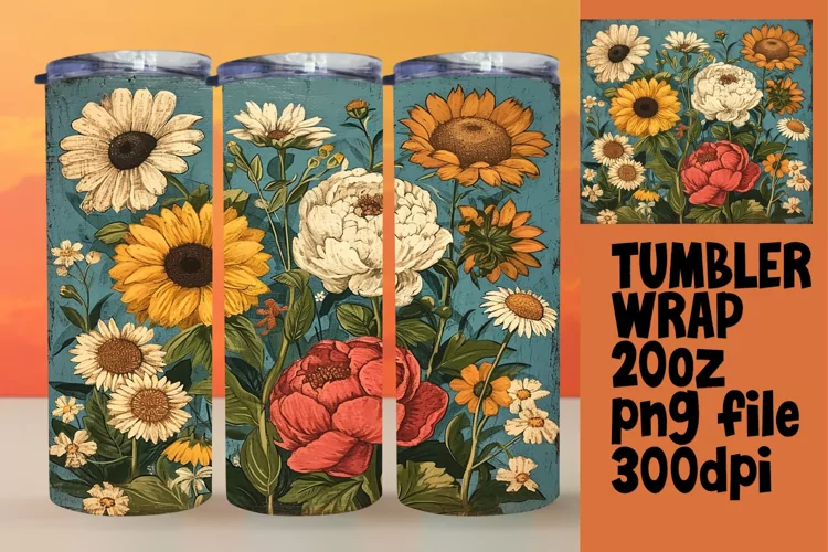 Vintage Blossom Tumbler Wrap - Retro Delight