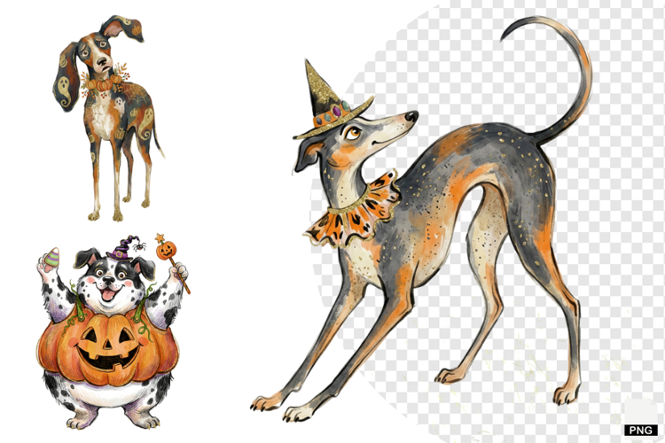 Whimsical Halloween Dogs PNG