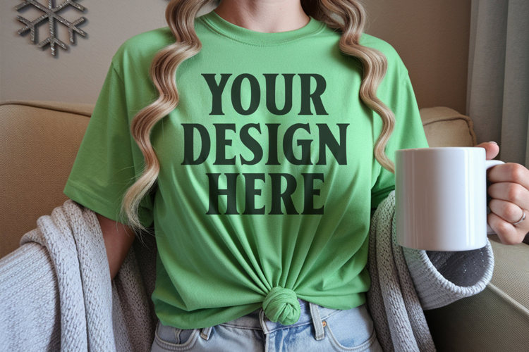 Christmas Bella Canvas 3001 Kelly Green Shirt Mockup ,Trandy