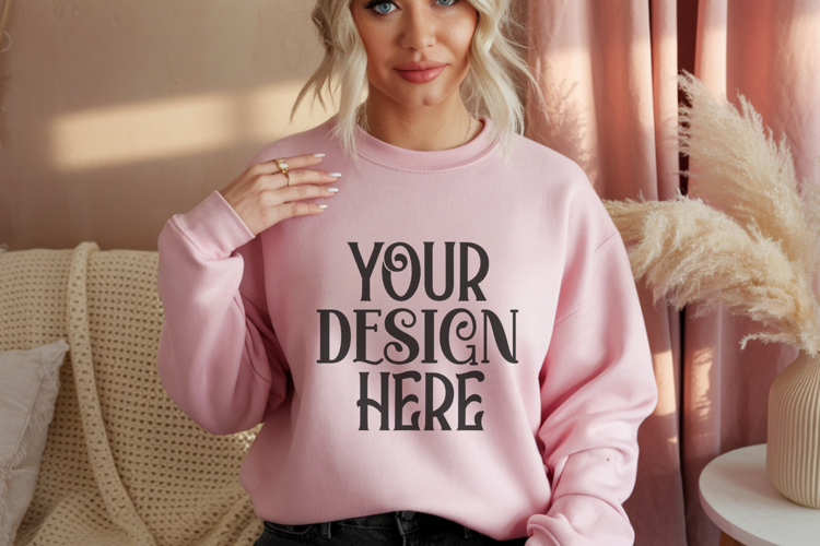 Safety Pink Gildan 18000 Crewneck Sweatshirt Mockups,G18000