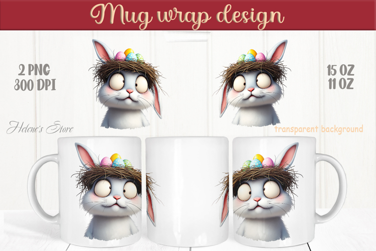 Easter rabbit mug wrap sublimation |Funny Bunny mug design