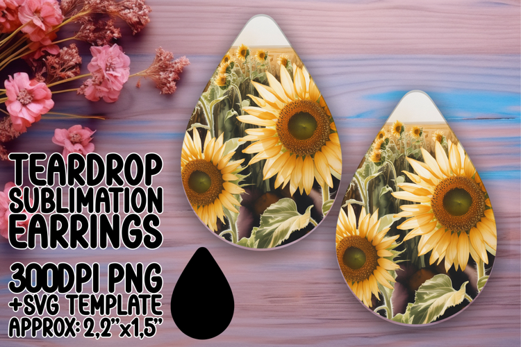 Sophisticated Teardrop Earrings Sublimation Template , Flowe