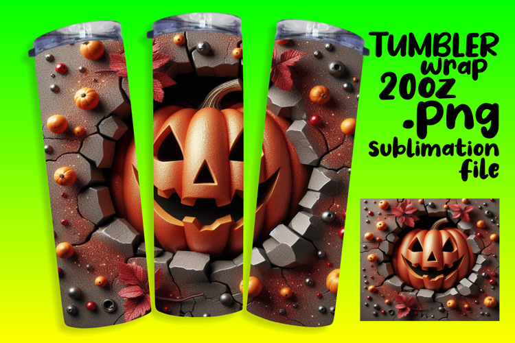 VIVID 20oz Sublimation Tumbler Template , 3D Pumpkin