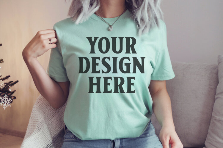 Comfort Colors 1717 Bay Christmas T-Shirt Mockup, Boho example image 1