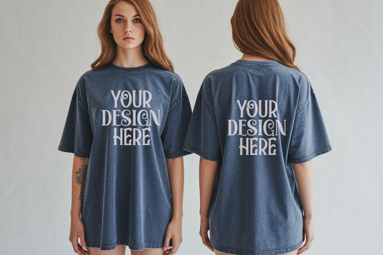 Denim Comfort Colors 1717 Front & back T shirt Mockup