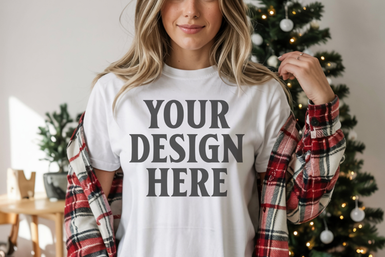 Christmas Comfort Colors 1717 White T-Shirt Mockup Real
