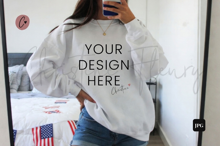 4th Of July White Sweatshirt Model Mockup