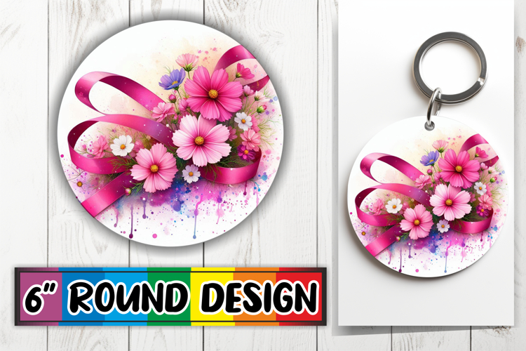 Bright Keychain Sublimation Circle, Flowers