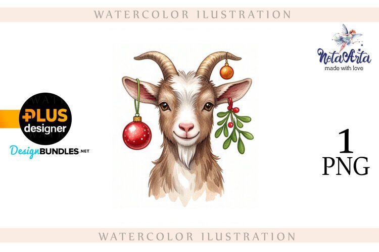 Christmas Goat in Watercolor Style example image 1