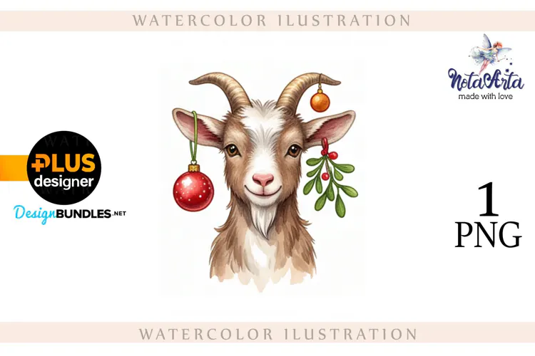 Christmas Goat in Watercolor Style