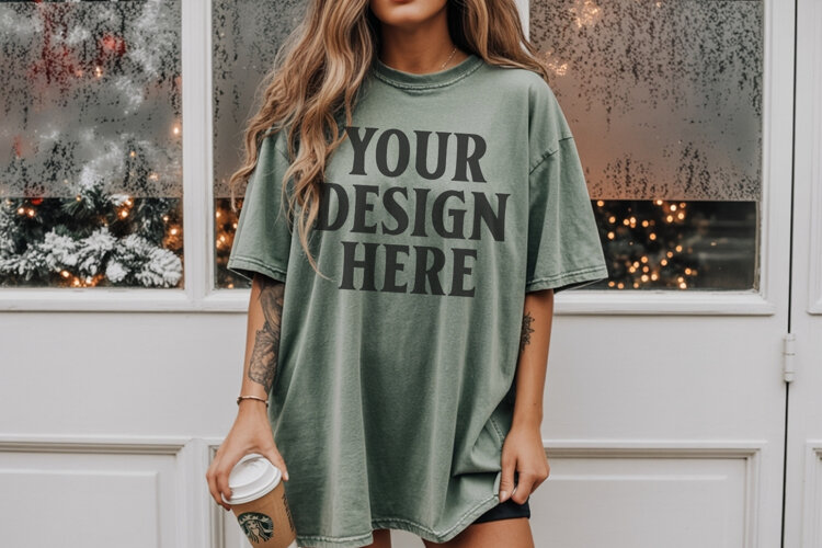 Christmas Comfort Colors 1717 Moss TShirt Mockup, CC 1717 example image 1